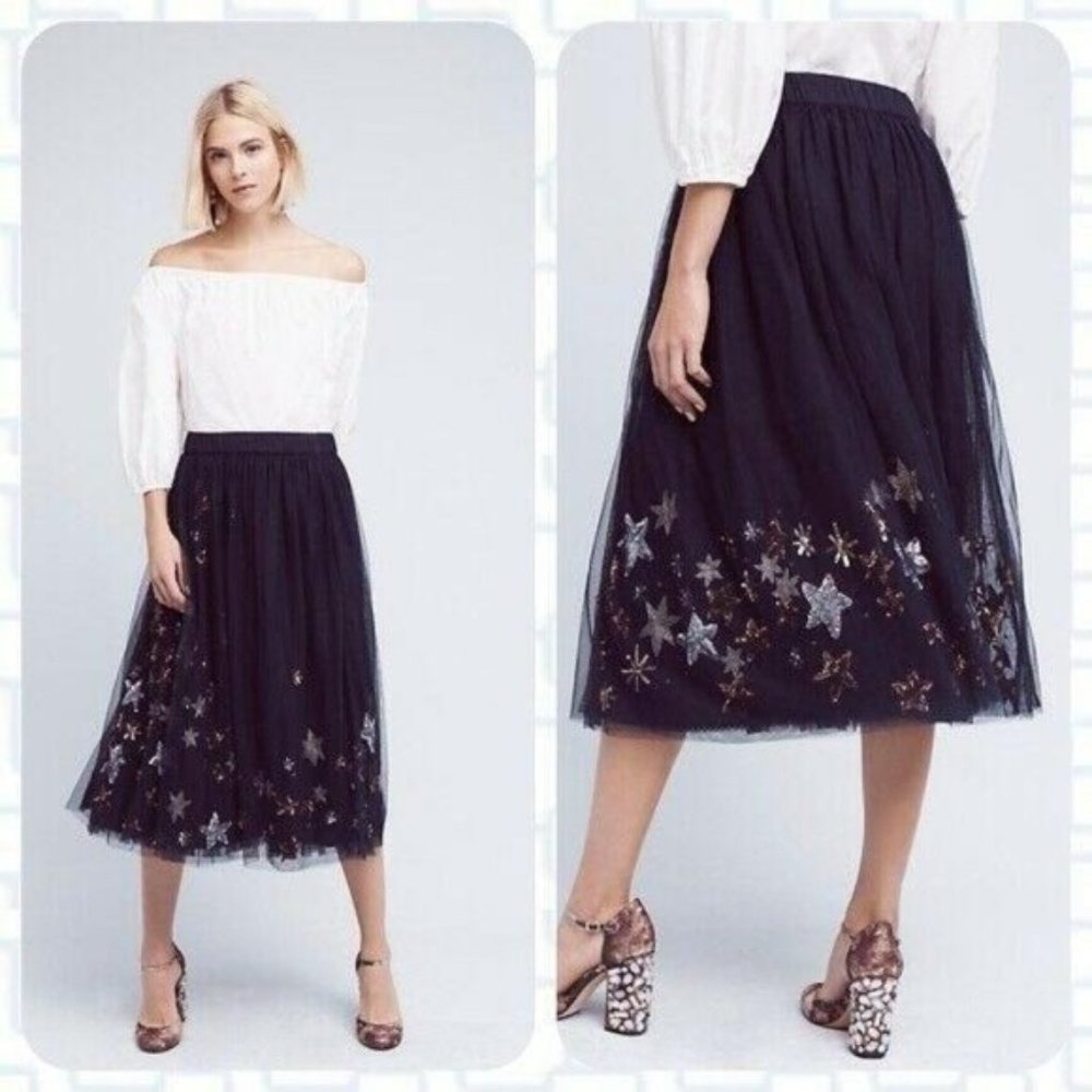 Anthropologie Moulinette Soeurs Sequins Stars and Moon Tulle Ballet Midi Skirt
